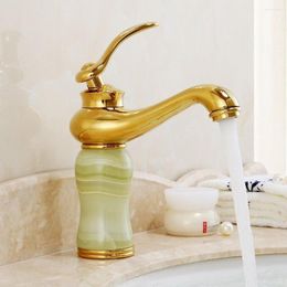 Bathroom Sink Faucets European Style Golden Faucet Household Washbasin Undercounter Basin All Copper Lifting Jade