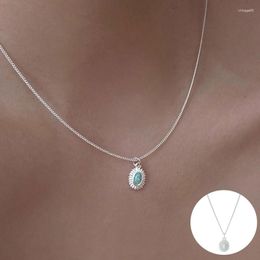 Chains 925 Sterling Silver Opal Geometric Necklace For Women Girl Simple Fashion Texture Design Jewelry Party Gift Drop