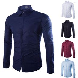 Men's Dress Shirts Mens Solid Colour Shirt Casual Long Sleeve Top Button Blouse Lapel Slight Stretch Autumn 2023 Men Clothing