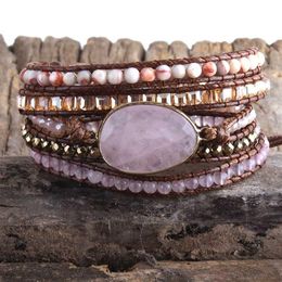 MD Fashion Boho Beaded Bracelet Handmade Mixed Natural Stones & Crystal Stone Charm 5 Strands Wrap Bracelets Gift Drop205O