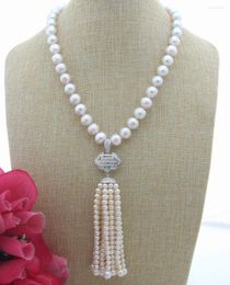 Chains 18"Natural White 7-8MM Keshi Pearl CZ Pendant Necklace