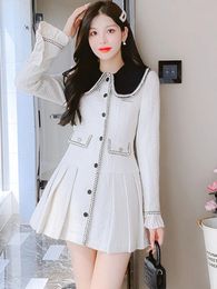 Basic Casual Dresses French Small Fragrance Tweed Dress New Women's Autumn Winter Celebrity Temperament Slim Waist Long Sleeve Woolen Dresses 2024