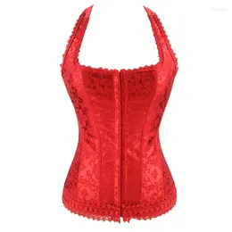 Bustiers & Corsets Ladies Sexy Halter Corset Top Vest Shaper Lace Flower Lingerie Overbust Push Up Waist Corselet Red Black