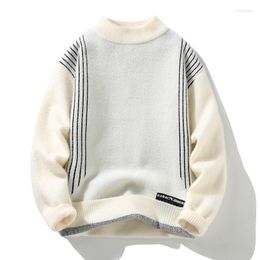 Men's Sweaters Fashion Winter Men Simple Striped Mink Cashmere Pullover Casual Soft Warm Knitwear 2023 Top Quality Male Brand Sweater