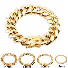 Stainless Steel Cuban Link Chain Bracelet Mens Gold Chains Bracelets Hip Hop Jewelry 8 10 12 16 18mm264j