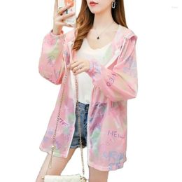 Women's Jackets 2023 Loose Female Sun Protection Clothing Summer Printing Thin Anti-UV Breathable Hooded Leisure Elegant Women Medium Long