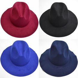 New Women Wool Felt Fedora Hats Soft Fashion Ladies Wide Brim Hats Female British Style Retro Top Hat Spring Winter GH-66297f