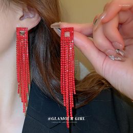 Dangle Earrings Exquisite Luxury Red Cubic Zirconia Earring Exaggerated Long Tassels Jewellery For Women Trendy Romantic Charm Jewellery