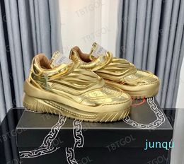 Running Sports Shoes Gold Silver Leather Luxury Womens Espadrilles Trainers No Lace Up Platform Casual Shoes With Box