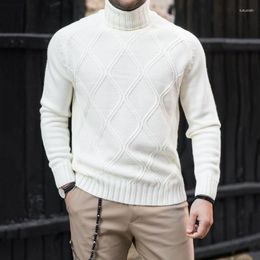 Men's Sweaters Turtleneck Sweater Pure Color Slim Knit Pullover 2023 Autumn And Winter White Leisure