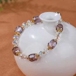 Link Bracelets Exquisite Light Purple Crystal Bracelet For Women Metal Pulling Chain Adjustable Size Fashion Temperament Jewellery