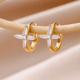 Hoop Earrings Cross Star For Women 2023 Trending In Stainless Steel Crystal Zirconia Wedding Jewellery Aretes Femme