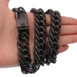 Chains Punk Black 15 17mm Heavy Mens Jewellery 316L Stainless Steel Necklace Or Bracelet Double Curb Cuban Gift 7-40 1324x