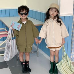 Clothing Sets Children's Suit 2023 Spring Korean Style Boys And Girls Knitting Short-Sleeved Shorts Zipper