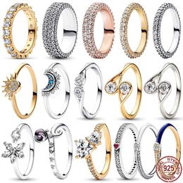 Cluster Rings Selling Women's Jewellery 925 Sterling Silver Classic Sun Moon Snowflake Droplet Shape Ring Charm Gift