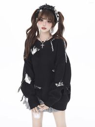 Women's Sweaters High Street Ruin Style Tassel Frayed Patchwork Knitted Sweater 2023 Autumn Winter O-neck Long Sleeve Loose Pullover Tops