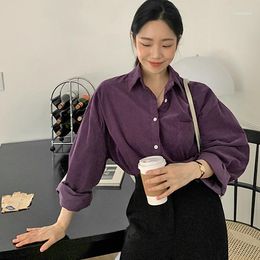 Women's Blouses 2023 Autumn Purple Corduroy And Winter All-match Shirt Long-sleeved Casual Loose Lapel Single-breasted Blouse