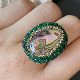 Cluster Rings Natural Abalone Shells Rhinestones Electroplated Women's Personality High Texture Fashion And Elegant Accessories