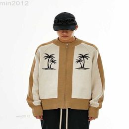 Men's Sweaters Nr/nouveau Riche Palm Tree California Element Zippered Mock Neck Cardigan in Insignia Design Sweater