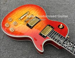 Custom LP Electric Guitar Abalone Flower Inlays Cherry Sunburst Quilted Maple Top & Back Abalone Bindings Gold Hardware Guitarra