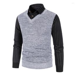 Men's Sweaters Autumn Twinset For Men Outwear Casual Pullovers Striped Shirts Male Winter Slim Fit Patchwork Sweatercoats