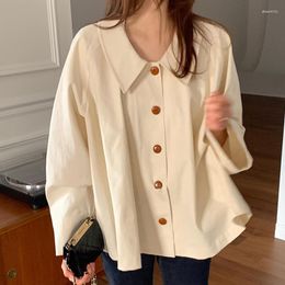 Women's Blouses Clothland Women Elegant Loose Blouse Single Breasted Long Sleeve Shirt Basic Spring Cute Fashion Tops Blusa Mujer LA799