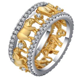 Pure Copper Antique Gold Colour Lucky 3D Elephant Ring Romantic Zircon Ring For Man Woman Jewellery Distribution264l