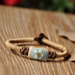 BoYuTe 5Pcs Fashion Bohemia Bracelet Women Flower Carved Ceramic Beads Hand Knitting Rope Chain Bracelet Jewellery Accessories241u