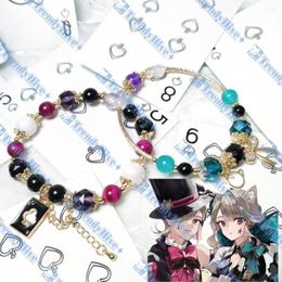 Charm Bracelets Genshin Impact Cosplay Lyney Lynette Beaded Bracelet Inspired Crystal Fashion Girl Party Hand Decor Gifts Jewellery Costume