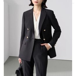 Women's Two Piece Pants Women Spring Autumn Profession Matching Sets Office Lady Black Blazers Set Double Button Jacket Trousers Outfits