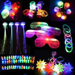 Party Decoration 71Pcs Kid Adult Led Light Up Toys Favours Glow In The Dark Supplies Finger Lights Rings Flashing Glasses Bracelet277y