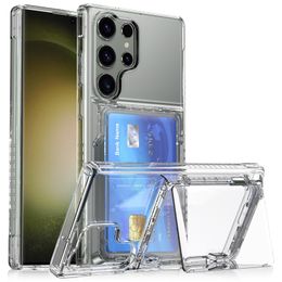 Shockproof Clear Transparent Hidden Card Holder Wallet Case For Samsung Galaxy S23 Ultra S24 Plus Hybrid Heavy Duty Kickstand Phone Cover Conque