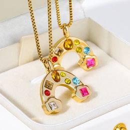 Pendant Necklaces Lucky Symbol Zircon Rainbow Cross Pendant Necklace For Women 18K Gold Plated Stainless Steel Fashion Statement Jewellery 230928