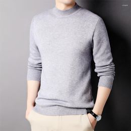 Men's Sweaters EBAIHUI Imitation Cashmere Men Sweater Solid Colour Half High Neck Male Knitwear Winter Slim Fit Bottom Top Long Sleeve