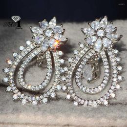 Dangle Earrings YaYI Jewelry Fashion Princess Cut 18 CT White Zircon Silver Color Long Ear Wedding Party Tassel Gifts