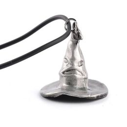 Classic Hogwarts School Magic Metal Cap Hat Pendant Necklaces Leather Chain To bring You A Magical experience Power Jewelry240E