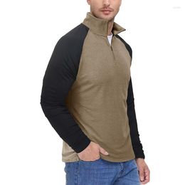 Men's Hoodies Men Sweatshirt Zip Half-open Neckline Patchwork Pullover Stand Collar Slim Fit Autumn Tracksuit