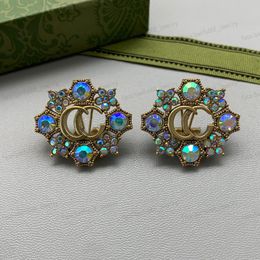 Double Alphabet crystal flower earrings, Brass material designer earrings, fashion ladies, to send family friends lovers or their own best gifts