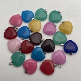 Pendant Necklaces Fashion Good 25MM Charm Mixed Heart Natural Gem Stone Necklace Jewellery Accessories 12pc Gift Wholesale