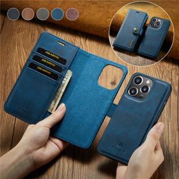 Retro Detachable Magnetic Vogue Phone Case for iPhone 15 14 13 12 Pro Max Samsung Galaxy S23 Ultra S22 Plus 5G 2 in 1 Multiple Card Slots Leather Wallet Protective Shell