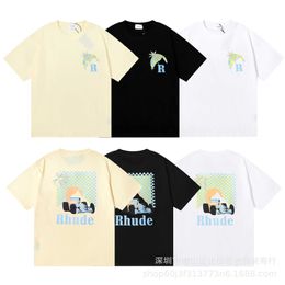 2024men's T-shirts Chaozhou Brand Rhude Coconut Racing Printing Round Neck Short Sleeve T-shirt for Men and Women Couples Loose Bottom Shirt