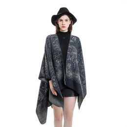 Scarves Women Cashmere Feeling Shawl Lady Double-sided Winter Cape Spring Autumn Retro Cardigan Full Pattern Cloak Soft Large Blanket