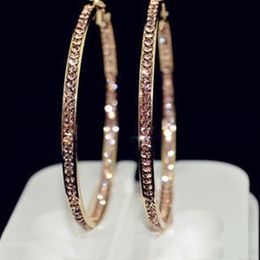 2017 TOP popular earrings With rhinestone circle Simple earrings big circle gold color hoop earrings for women E005268i