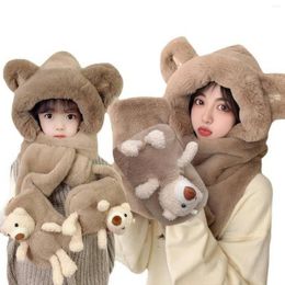 Berretti 3D Teddy Bear Cappello Sciarpa Invernale da Donna Guanti Set Simpatico Peluche Caldo Combo per Adulti Bambini Famiglia Morbida e Accogliente Protezione dal Freddo