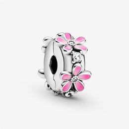 New Arrival 100% 925 Sterling Silver Pink Daisy Flower Clip Charm Fit Original European Charm Bracelet Fashion Jewelry Accessories274S