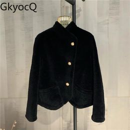 Womens Fur Faux GkyocQ Women Coat Temperament Classy Short Black Jacket Autumn and Winter Single Breasted Coats Clothes 230928