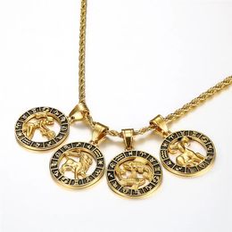 Pendant Necklaces Scorpio Leo 12 s Pendant Necklaces for Men Women Gold Colour Stainless Steel Rope Chain Zodiac Signs Jewellery 230928