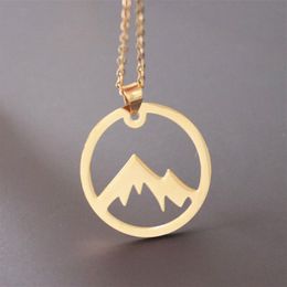 Everfast 10pc Lot New Snow Mountain Pendants Necklace Maxi Colar Simple Stainless Steel Round Charms Chokers Necklaces Women Girls269A