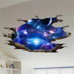 Wall Stickers Creative 3D Dark Blue Galaxy Planet Floor/wall Living Room Decoration Decals Home Decor Landscape Broken Sticker