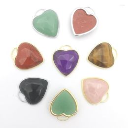 Pendant Necklaces Charm 30x28MM Natural Red Jasper Tiger Eye Amethyst Aventurine Rose Quartz Obsidian Opal Faceted Heart Bead 1 PCS